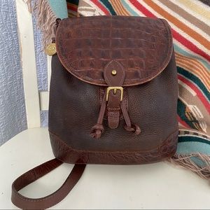 Brahmin Vintage Croc Drawstring Flap Brown Crossbody Bag